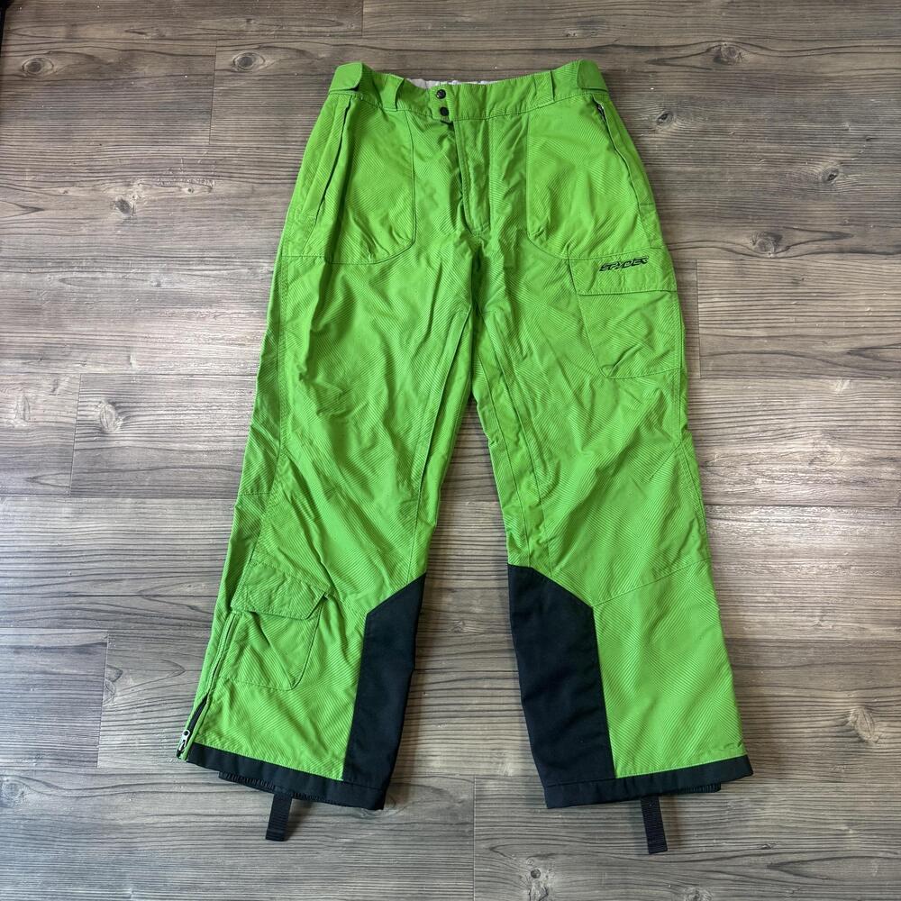 Spyder Snow Pants Mens Large Green Insulated Ski Cargo Pockets Winter Geometric